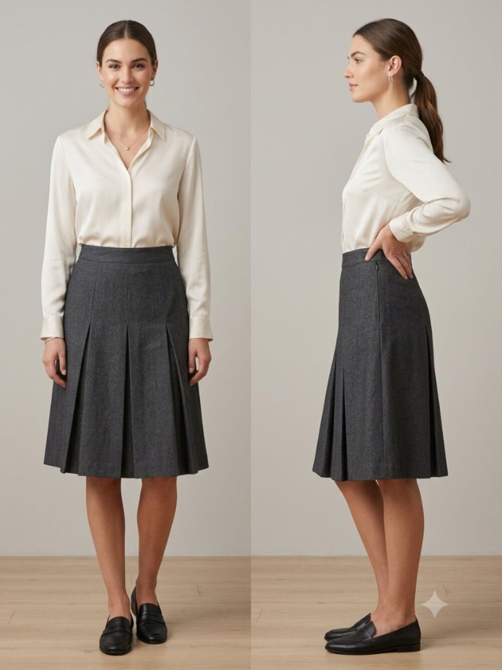 Women's Gray A-Line Pleated Skirt - Professional Office - Size Small / 36